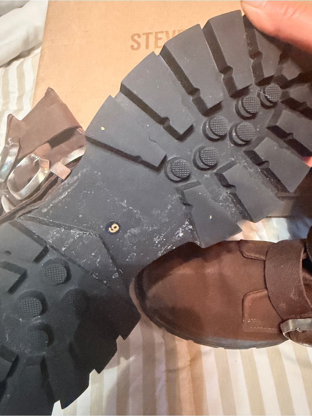 Steve Madden Roland Brown Leather Moto Buckle Boots Size 9 - Picture 4 of 5